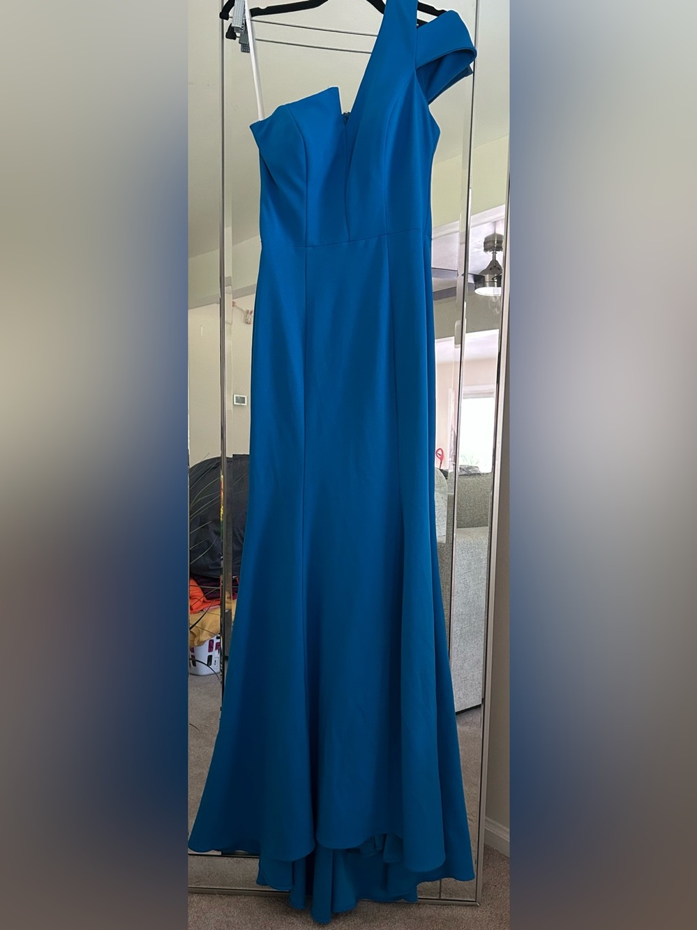 One-Shoulder Bright Blue Evening Gown
